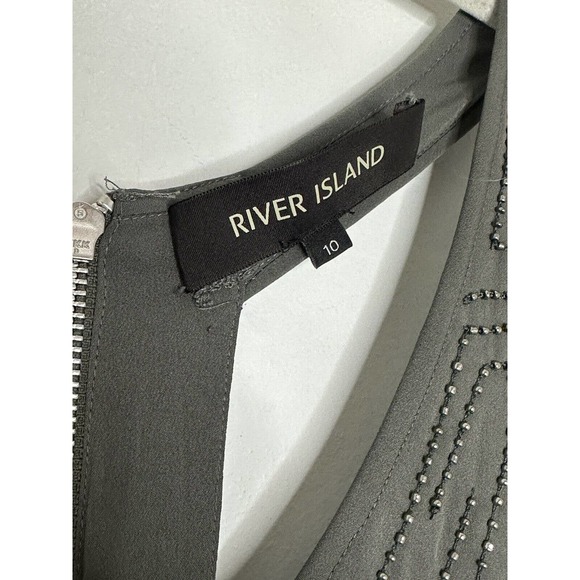 River Island Racerback Gray Studded Beaded Sleeveless Romper Size 10 - Picture 3 of 6